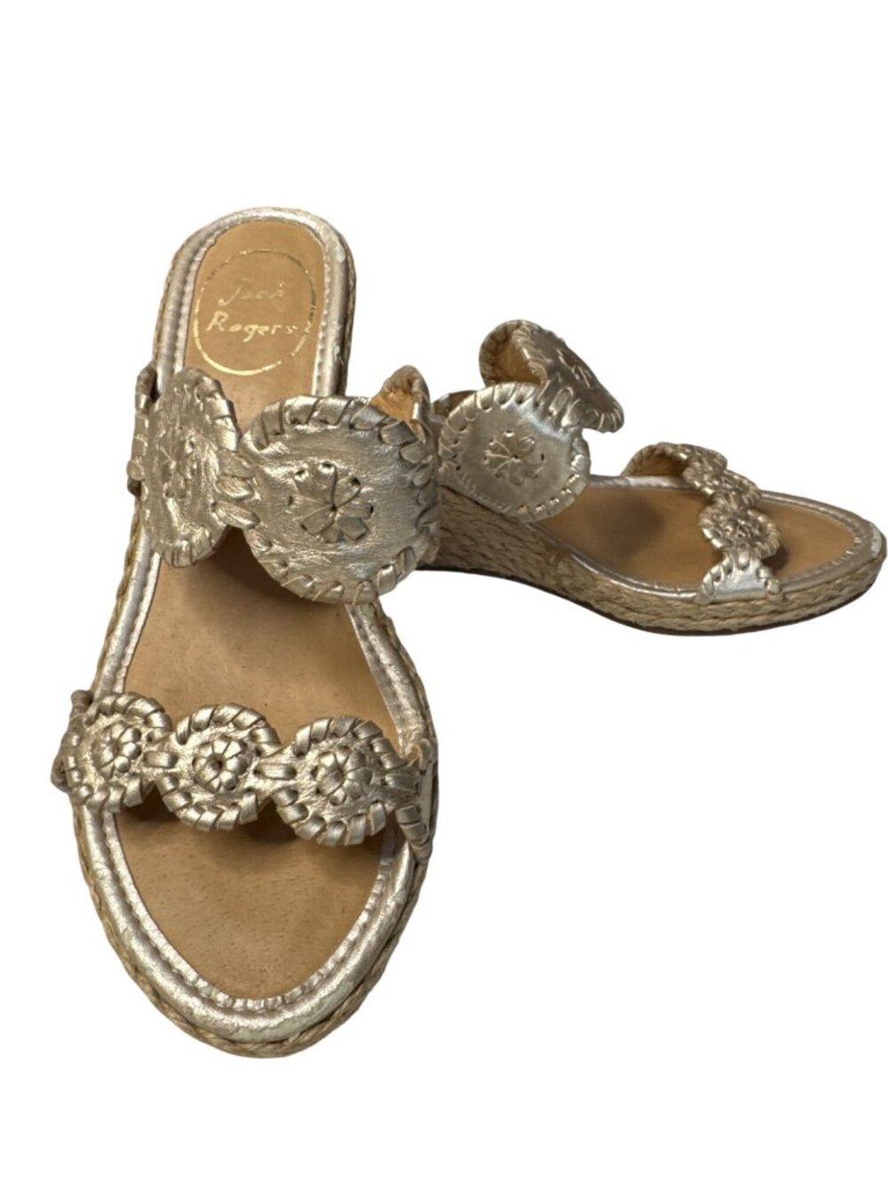 Jack Rogers US 6 Luccia Gold Woven Wedge Sandals Open Toe Slip-On Shoes